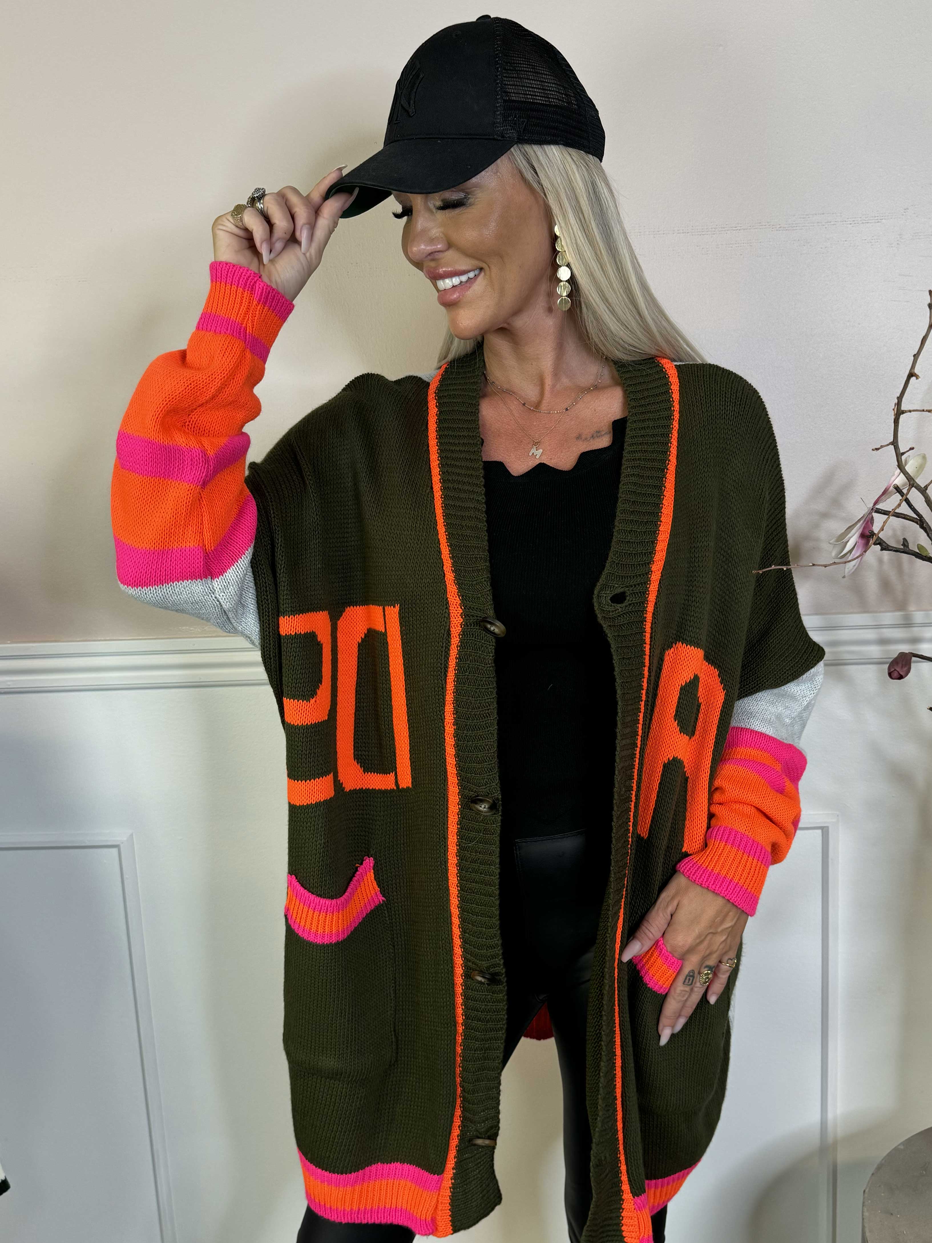 Diah - Flerfarvet college strikcardigan